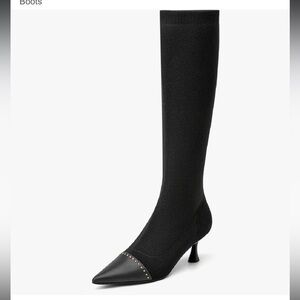 NEWBELLA Cosy Women's Glimmer Pointed Toe Sock High Boots Black Size 10 NEW